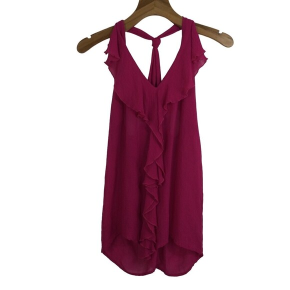 KUT FROM THE KLOTH Womens Sleeveless V-Neck Ruffle Front Sheer Blouse Top Pink M - Picture 1 of 5